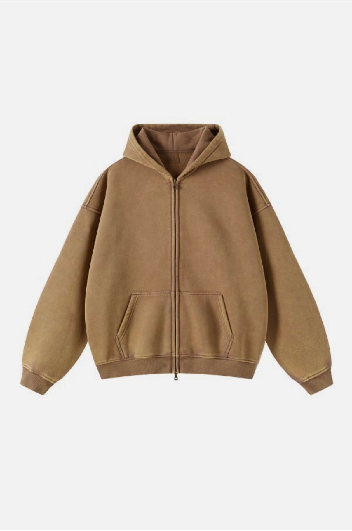 JP Mens Womens Oversized Double Zip Up Hoodie – Heavyweight Fleece Cotton Acid Wash Vintage Zip Hoodie