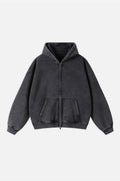 JP Mens Womens Oversized Double Zip Up Hoodie – Heavyweight Fleece Cotton Acid Wash Vintage Zip Hoodie